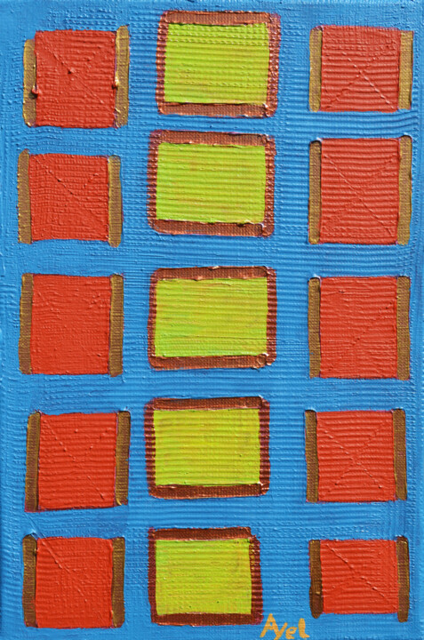 Peinture intitulée "Cinq carrés vert" par Ayel, Œuvre d'art originale, Acrylique Monté sur Châssis en bois