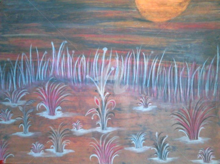 Dibujo titulada "Soleil couchant" por Ayélé Kinvi-Boh, Obra de arte original, Pastel
