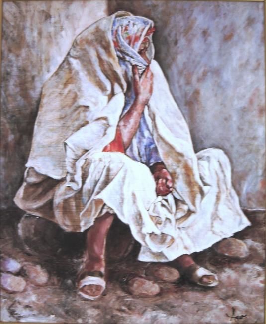 Peinture intitulée "Mendiante" par Ayer, Œuvre d'art originale