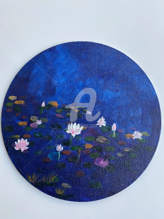 Peinture intitulée "Lotus pond 1" par Ayesha Jilkar, Œuvre d'art originale, Acrylique