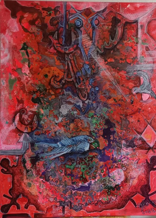 Painting titled "An-ani-hüzün" by Ayfer Uz, Original Artwork, Acrylic Mounted on Wood Stretcher frame