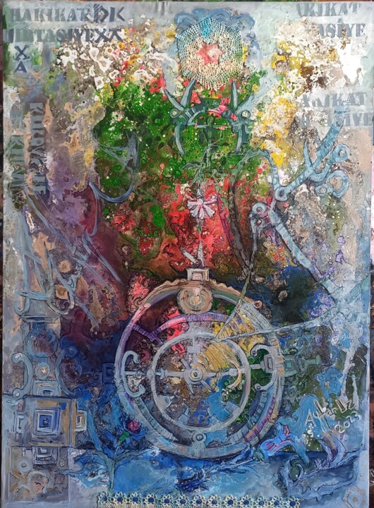 Painting titled "Zaman-An" by Ayfer Uz, Original Artwork, Acrylic Mounted on Wood Panel