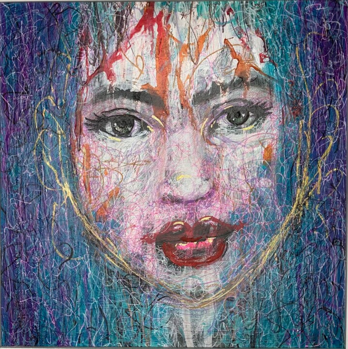 Рисунок под названием "Face 200" - Ayhan Çeli̇K, Подлинное произведение искусства, Акрил Установлен на Деревянная панель
