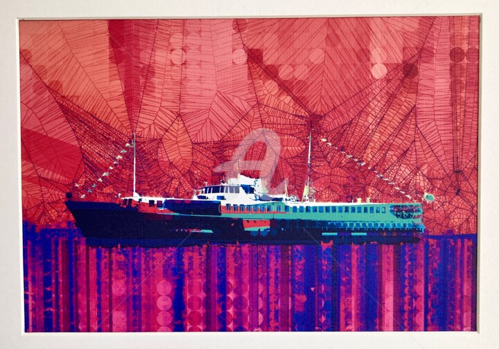 Digital Arts titled "Steamboat 777" by Ayhan Çeli̇K, Original Artwork, 2D Digital Work Mounted on Wood Panel