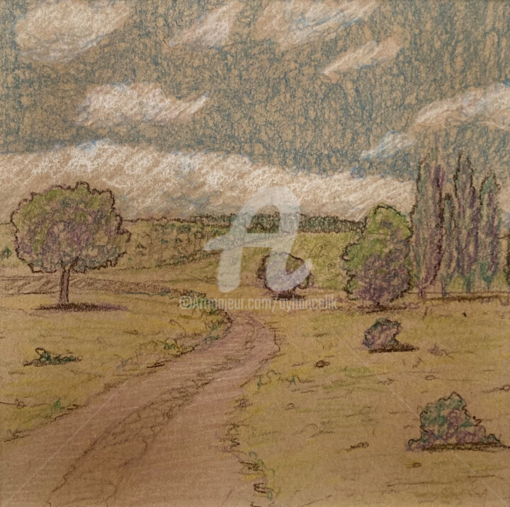 Dessin intitulée "Landscape Sketch 01" par Ayhan Çeli̇K, Œuvre d'art originale, Pastel Monté sur Panneau de bois