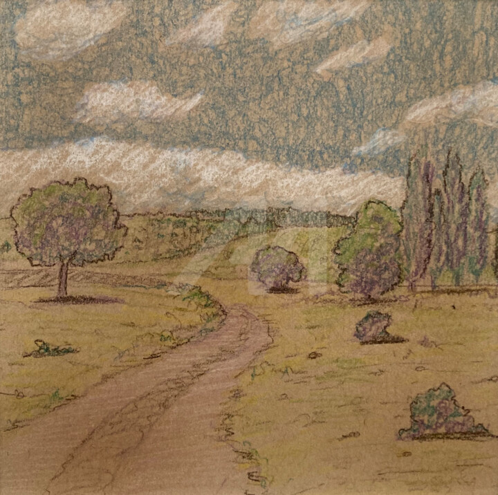 Dessin intitulée "Landscape Sketch 01" par Ayhan Çeli̇K, Œuvre d'art originale, Pastel Monté sur Panneau de bois