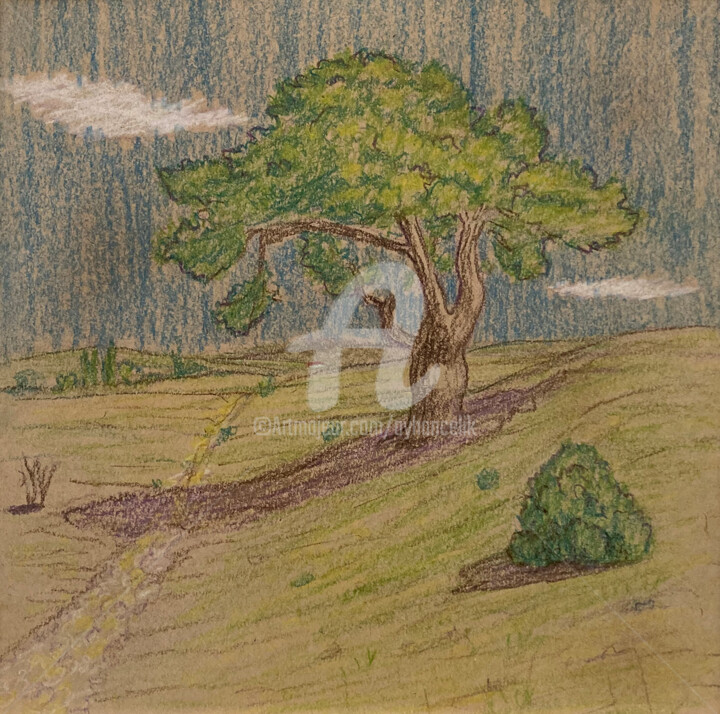 Рисунок под названием "LANDSCAPE SKETCH 03" - Ayhan Çeli̇K, Подлинное произведение искусства, Пастель Установлен на Деревянна…