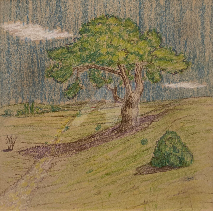 Dessin intitulée "LANDSCAPE SKETCH 03" par Ayhan Çeli̇K, Œuvre d'art originale, Pastel Monté sur Panneau de bois