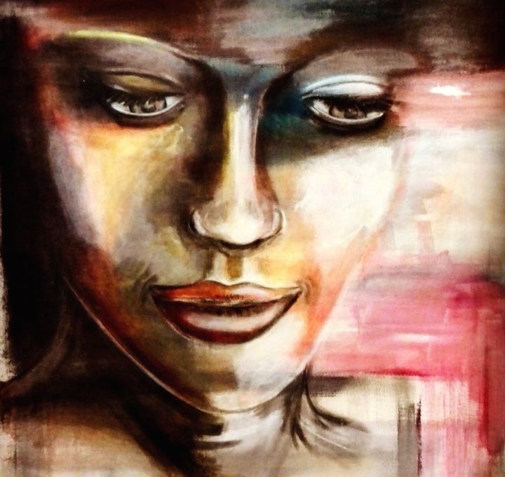 Painting titled "Think" by Marie Ayissi, Original Artwork, Acrylic