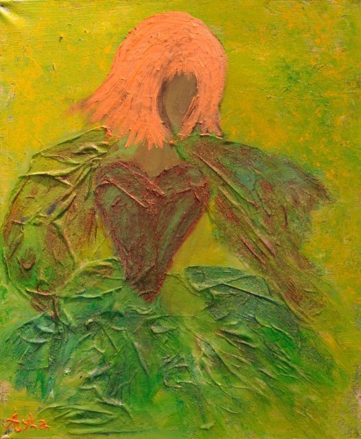 Painting titled "Femme en vert" by Ayla, Original Artwork