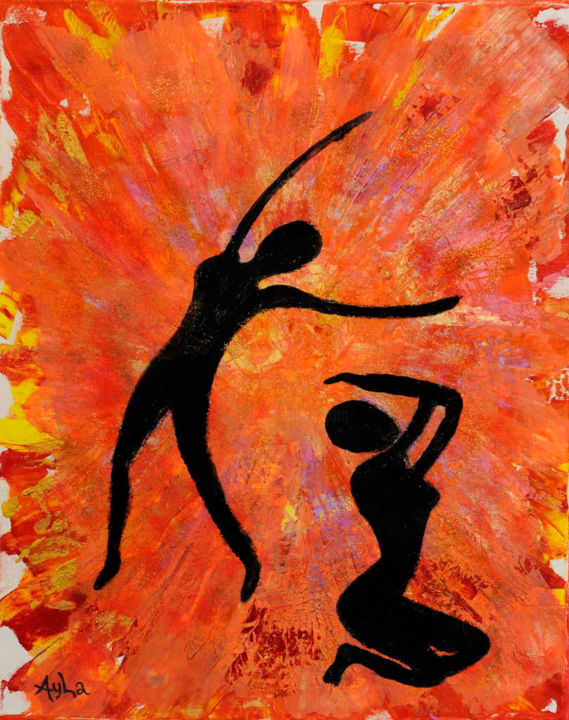 Peinture intitulée "femmes qui dansent" par Ayla, Œuvre d'art originale, Autre