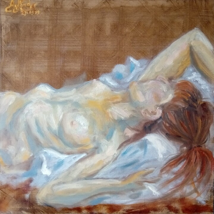 Malerei mit dem Titel "Lying Woman" von Ayland East, Original-Kunstwerk, Öl