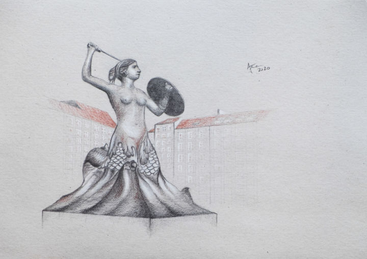 Рисунок под названием "Mermaid" - Ayme, Подлинное произведение искусства, Карандаш