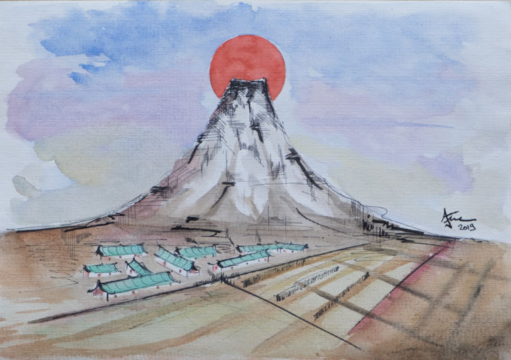 Peinture intitulée "Mont Fuji" par Ayme, Œuvre d'art originale, Aquarelle