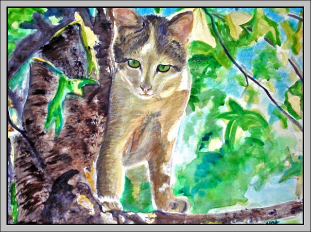 Chat Perche Perched Cat Peinture Par Aymeric Noa Artiste Peintre Artmajeur