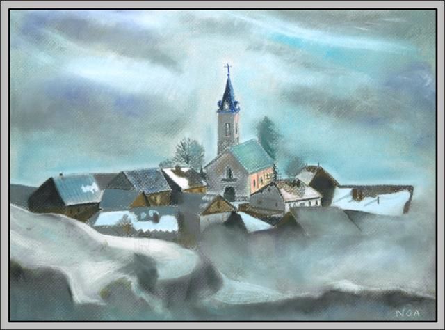Картина под названием "Mon village / My vi…" - Aymeric Noa Artiste Peintre, Подлинное произведение искусства, Масло