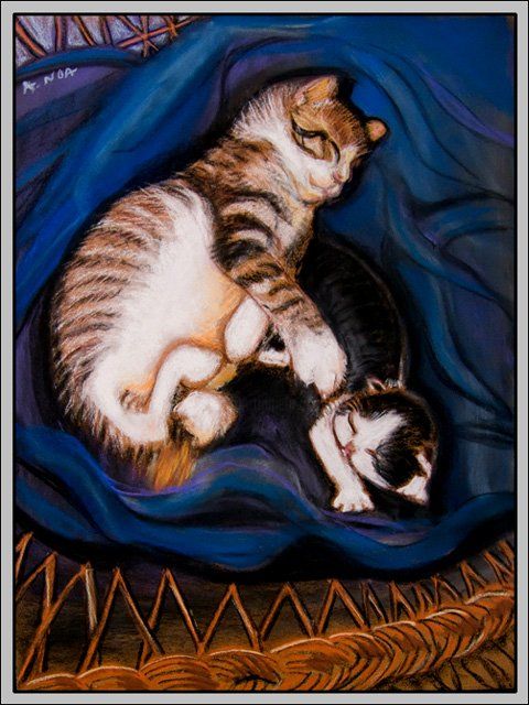 Schilderij getiteld "Age tendre / Kitties" door Aymeric Noa Artiste Peintre, Origineel Kunstwerk, Olie