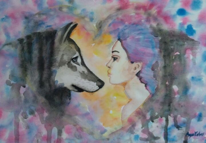Drawing titled "NEVER WITHOUT ANIMA…" by Ayşe Keleş, Original Artwork, Watercolor