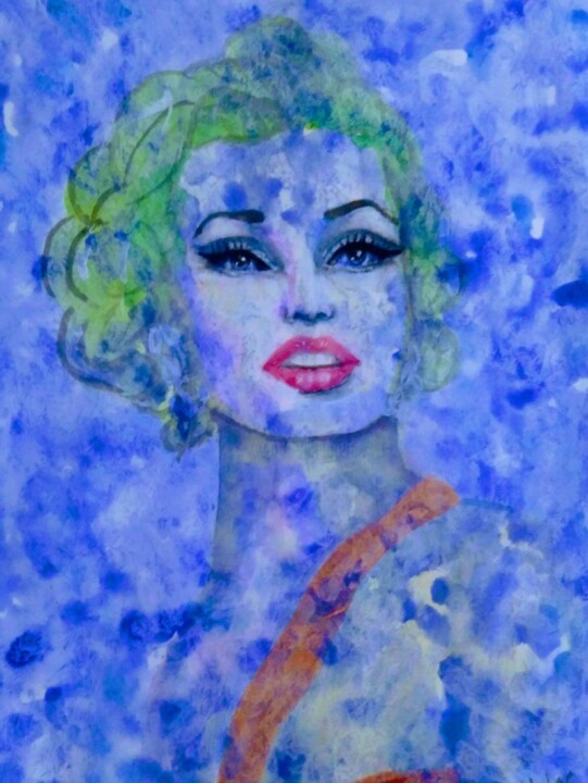 Tekening getiteld "MAVİ MAVİ" door Ayşe Keleş, Origineel Kunstwerk, Aquarel