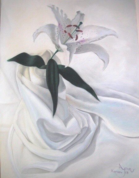 Painting titled "lilyum-Lilies" by Aysun Karasu, Original Artwork, Oil