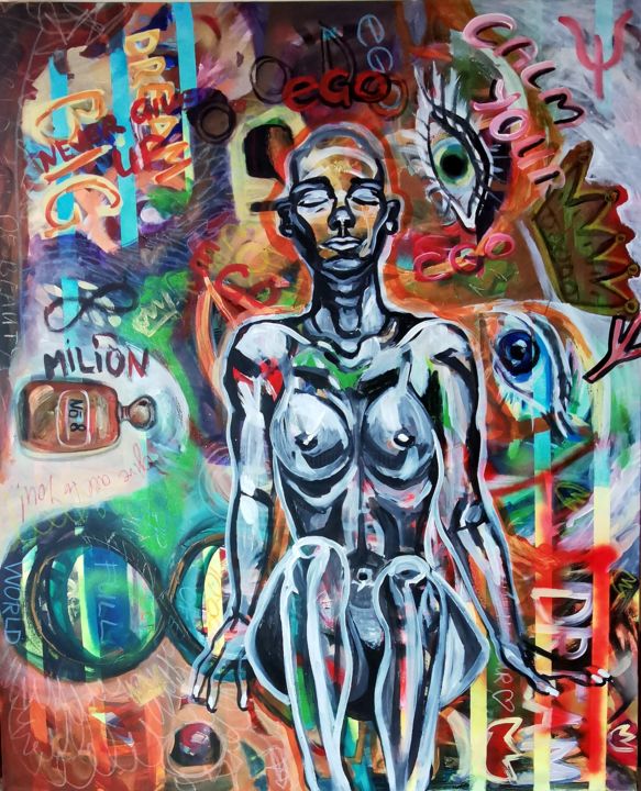 Schilderij getiteld "EGO/ WOMAN POWER SE…" door Erika Petunoviene Ayte, Origineel Kunstwerk, Acryl