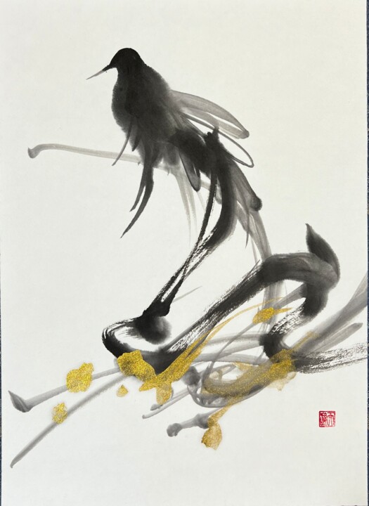 Painting titled "blackbird" by Ayumi, Original Artwork, Pigments