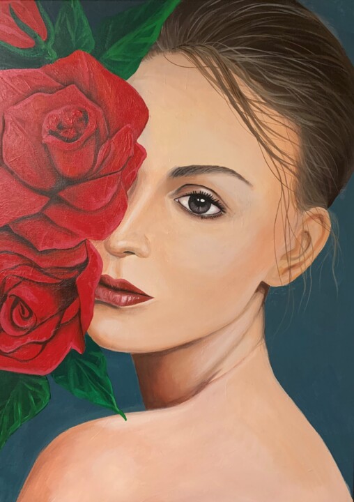 Painting titled "Roses" by Azad Rustamov, Original Artwork, Acrylic Mounted on Wood Stretcher frame