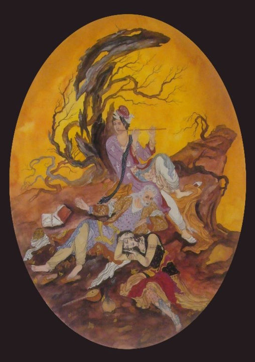 Pittura intitolato "Ney Nay" da Saeed Azadbakhsh, Opera d'arte originale, Acquarello