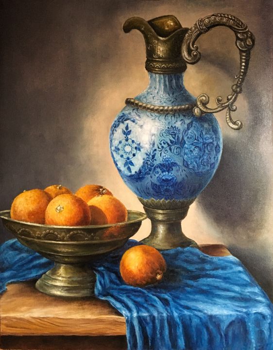 「«Натюрморт с апельс…」というタイトルの絵画 Валерия Азаматによって, オリジナルのアートワーク, オイル