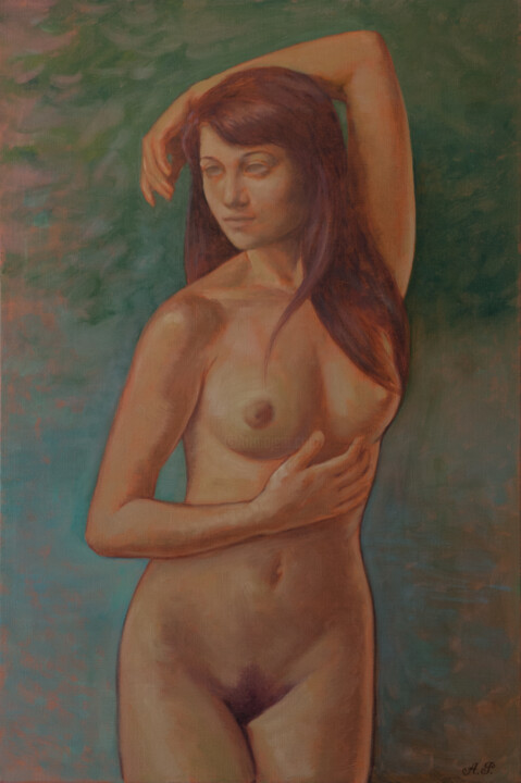 Painting titled "Femme nue près d'un…" by Azat Pogosian, Original Artwork, Oil