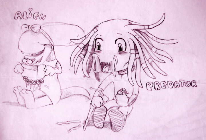 Dessin intitulée "alien vs predator" par Azathoth, Œuvre d'art originale, Crayon