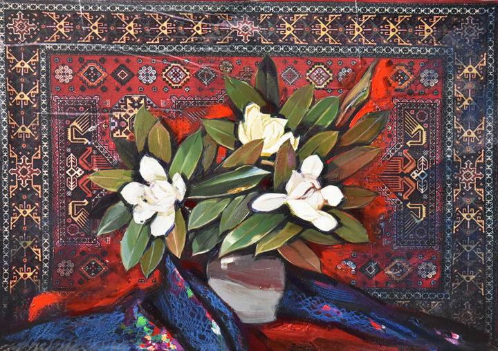 Peinture intitulée "Magnolia" par Hasan Tashdemir, Œuvre d'art originale, Huile
