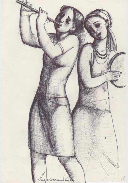 Drawing titled "Duet" by Azeriman, Original Artwork, Gel pen