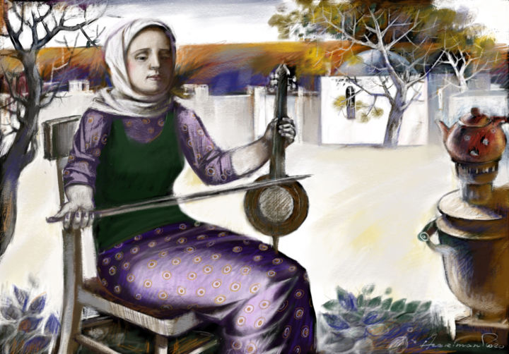 Цифровое искусство под названием "Girl with the kaman" - Azeriman, Подлинное произведение искусства, 2D Цифровая Работа