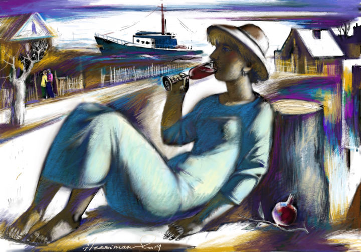 Arte digital titulada "Girl with a glass w…" por Azeriman, Obra de arte original, Fotografía digital