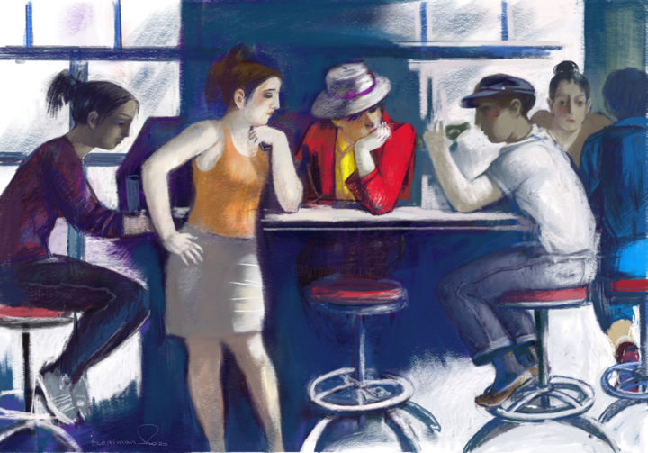 Arte digital titulada "In the cafe" por Azeriman, Obra de arte original, Oleo