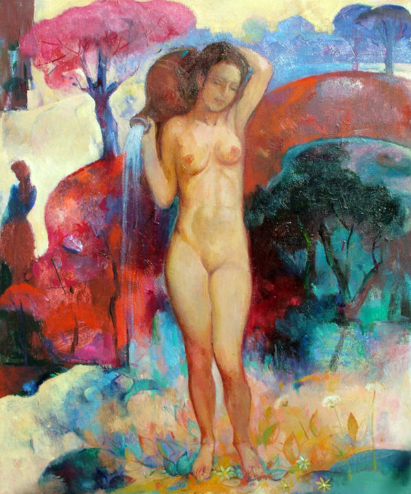 Painting titled "Outdoors" by Azeriman, Original Artwork, Oil