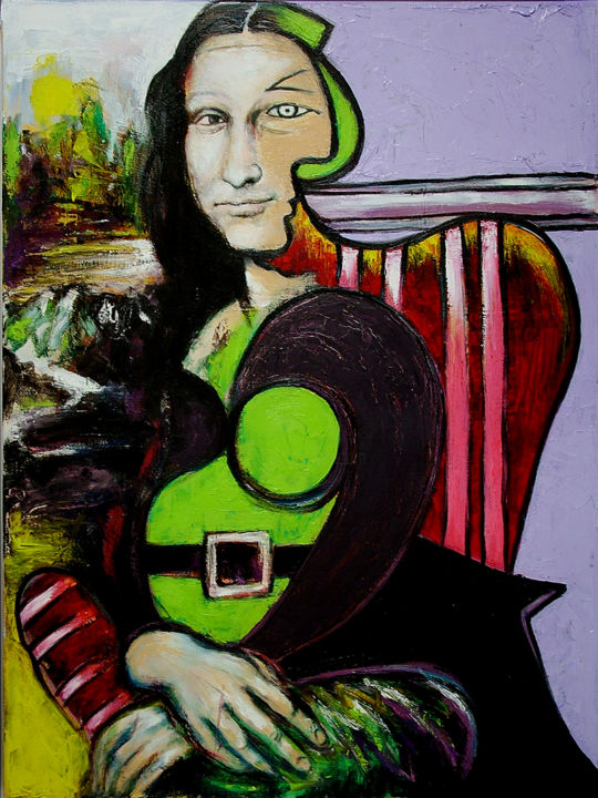 Painting titled "Mona Picasso" by Andreas Zimmermann, Original Artwork, Oil Mounted on Cardboard