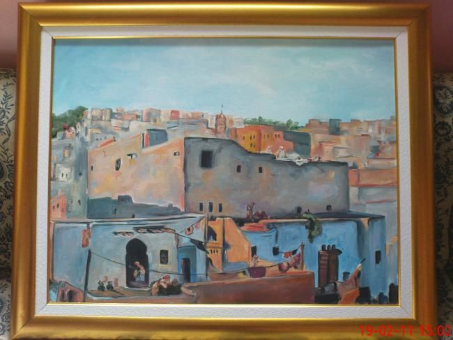 Painting titled "terrase de la casba…" by Varka, Original Artwork, Oil