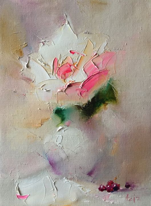 Картина под названием "Белая роза" - Aziz Sulaymanov, Подлинное произведение искусства, Масло