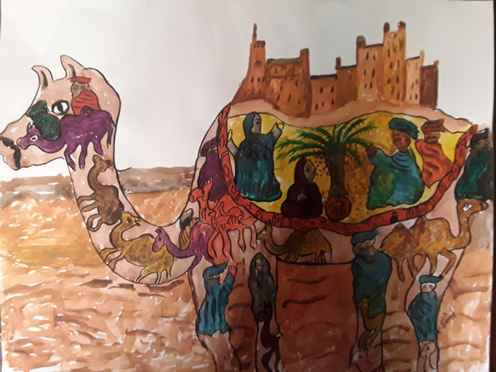 Peinture intitulée "Chameau" par Aziza El Aabidi, Œuvre d'art originale, Acrylique