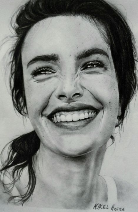 Dessin intitulée "Souriez femmes" par Aziza Kacel, Œuvre d'art originale, Crayon