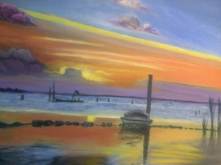 Painting titled "sunset" by Azizah Shehata, Original Art, Oil