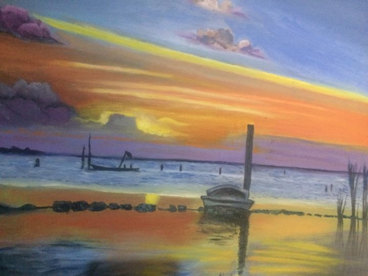 Painting titled "sunset" by Azizah Shehata, Original Artwork, Oil