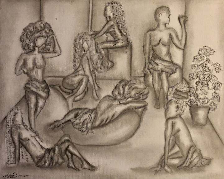 Disegno intitolato "Muses 1." da Aziza Siankam, Opera d'arte originale, Pastello