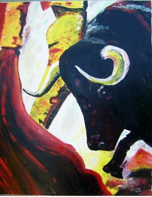 Painting titled "El Tauro" by Sylvestre Aznar, Original Artwork, Oil