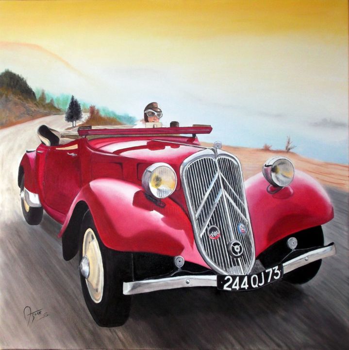 Painting titled "Traction Cabriolet…" by Sylvestre Aznar, Original Artwork, Oil