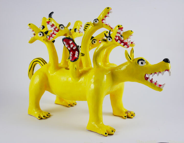 Sculpture titled "Multi-Headed Monster" by Azoriano, Original Artwork, Ceramics