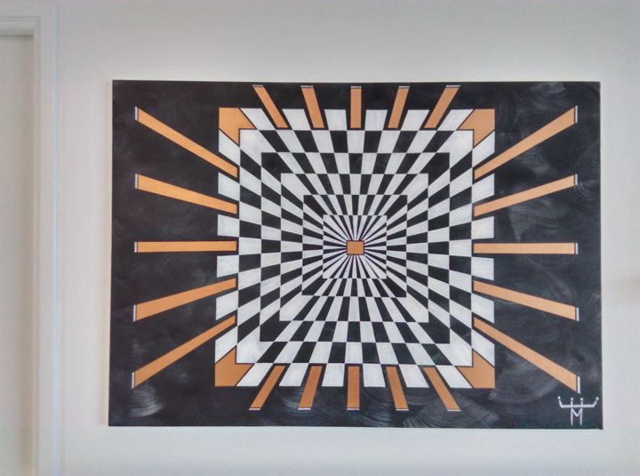 Peinture intitulée "damier illusion" par Maxgallerys, Œuvre d'art originale, Acrylique