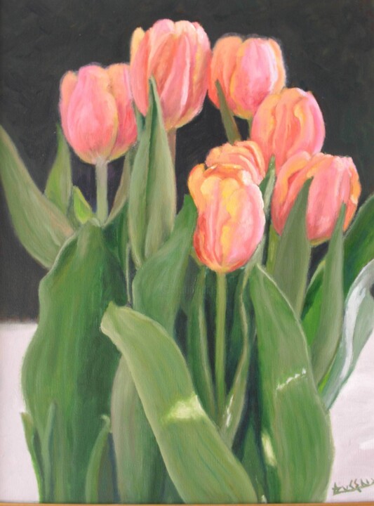Painting titled "Tulipanes" by Azucena, Original Artwork, Oil